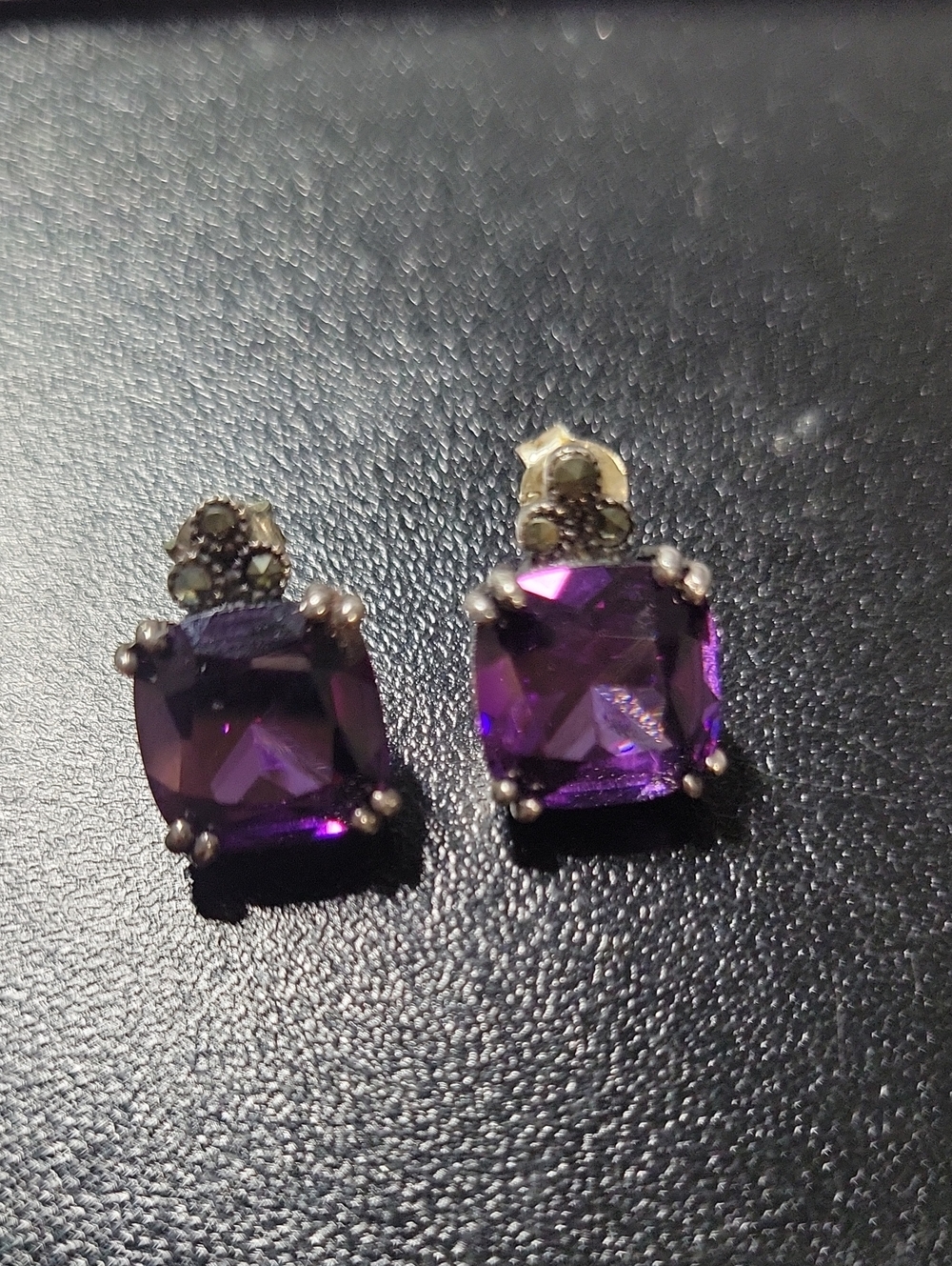 Sterling Silver Purple Cushion-Cut Stud Earrings